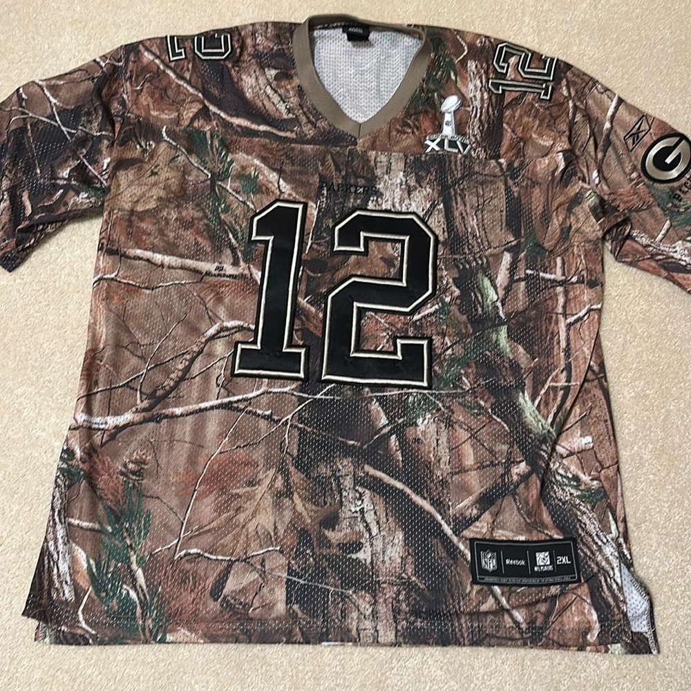 Great Reebok NFL camo embroidered GB Packers 12 super-bowl XLV jersey si…